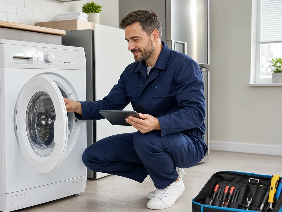 Tekirdağ'da çamaşır makinesini kontrol eden beyaz eşya servis teknisyeni